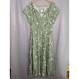Nicole Miller Maxi Dress Boho Hippie Tropical Leaves Pintucks Tiers Linen Sz L